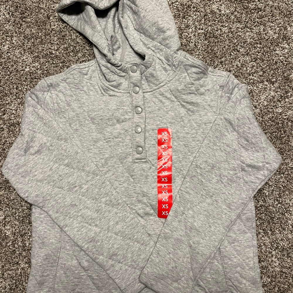 Lands' End Light Heather Gray Quilted Hooded Pullover